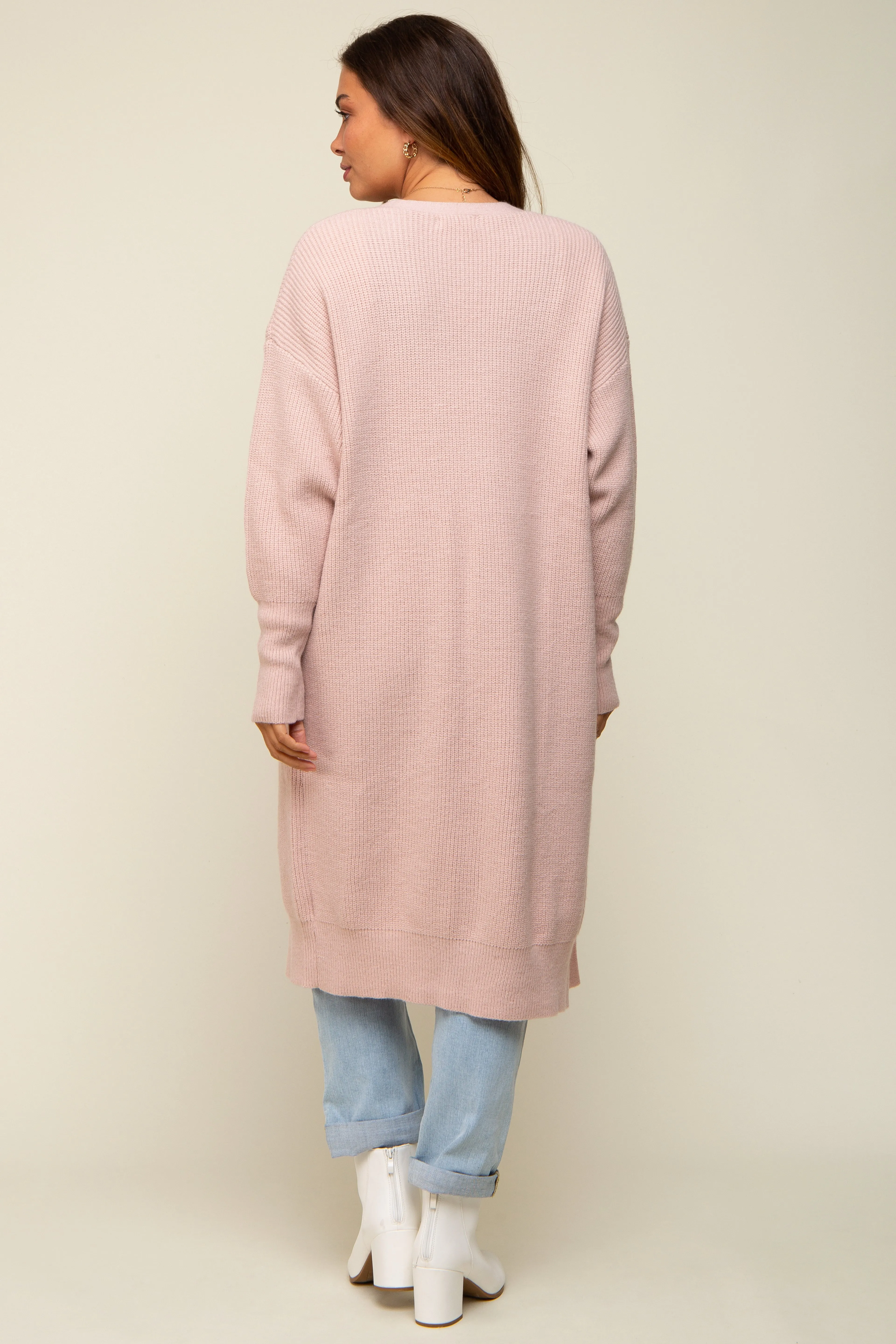 Light Pink Chunky Knit Long Sweater Maternity Cardigan sold by Pinkblush product image thumbnail 4