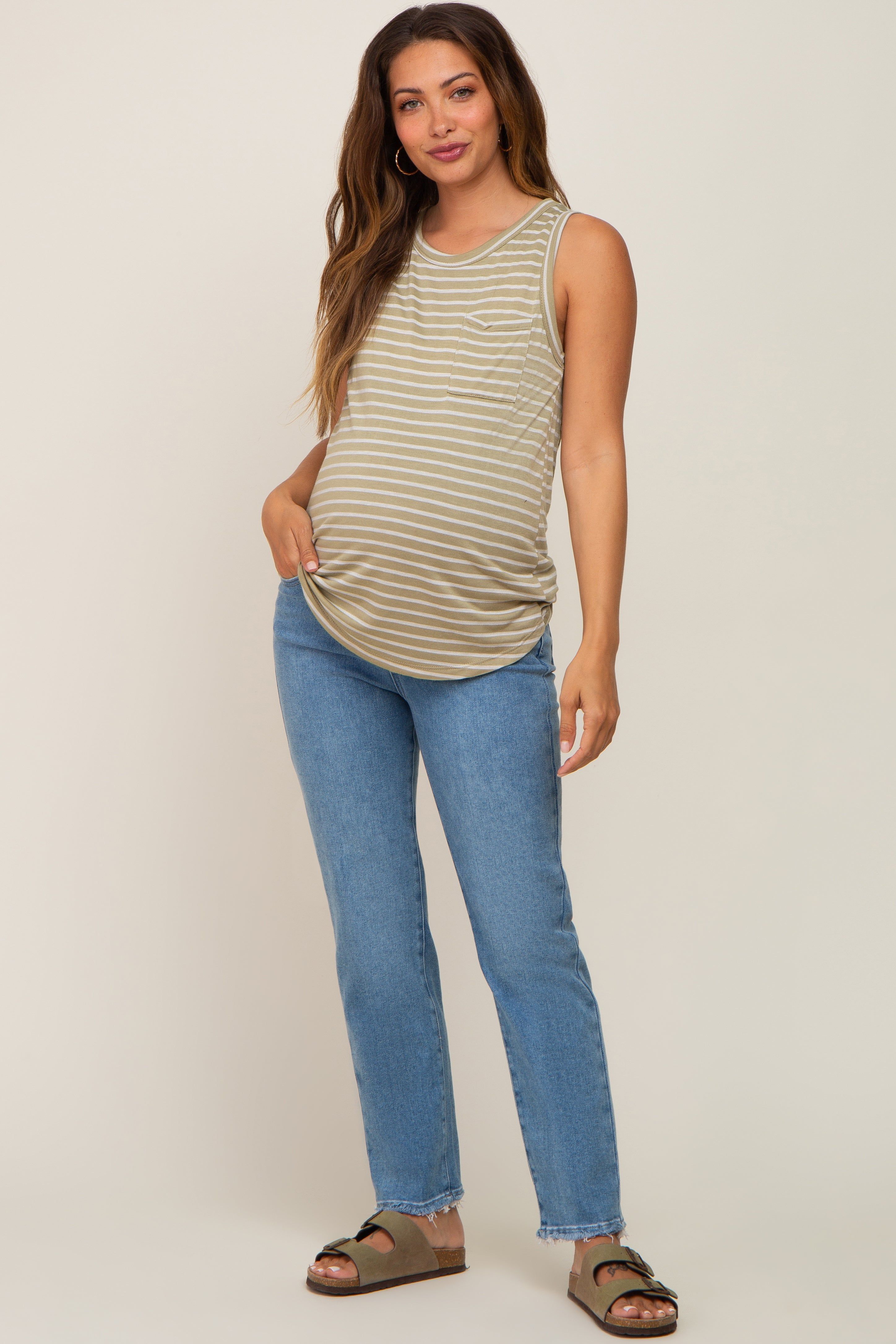 Light Blue Fringe Hem Maternity Straight Leg Jeans sold by Pinkblush product image thumbnail 5