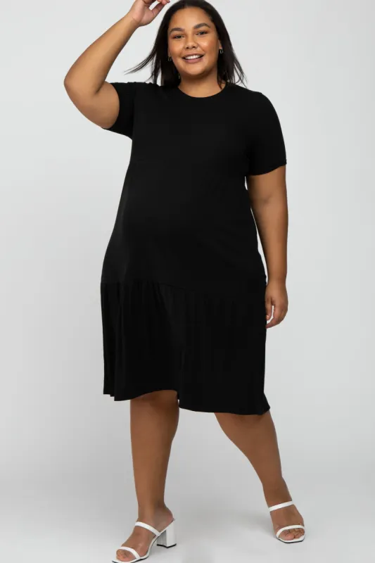 Black Ribbed Tiered Maternity Plus Dress sold by Pinkblush