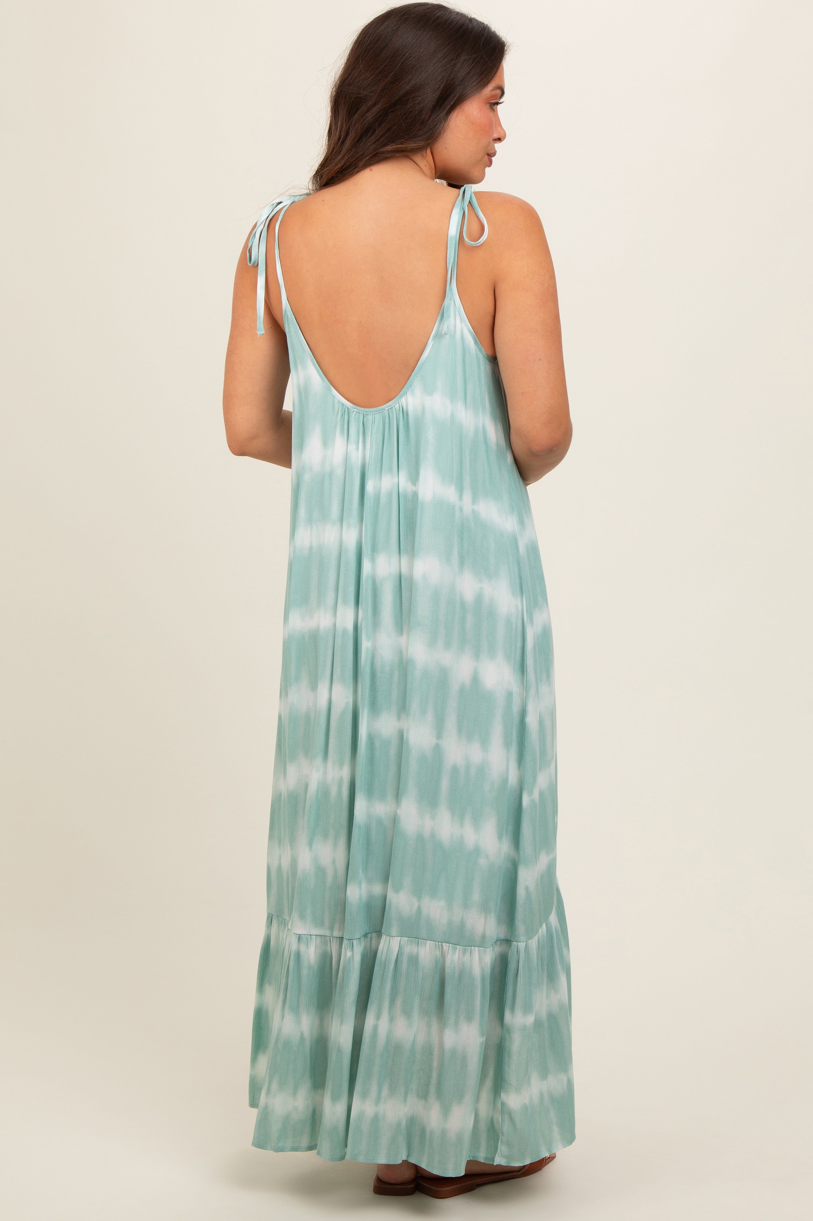Aqua Tie Dye Tie Strap Maternity Midi Dress sold by Pinkblush product image thumbnail 3