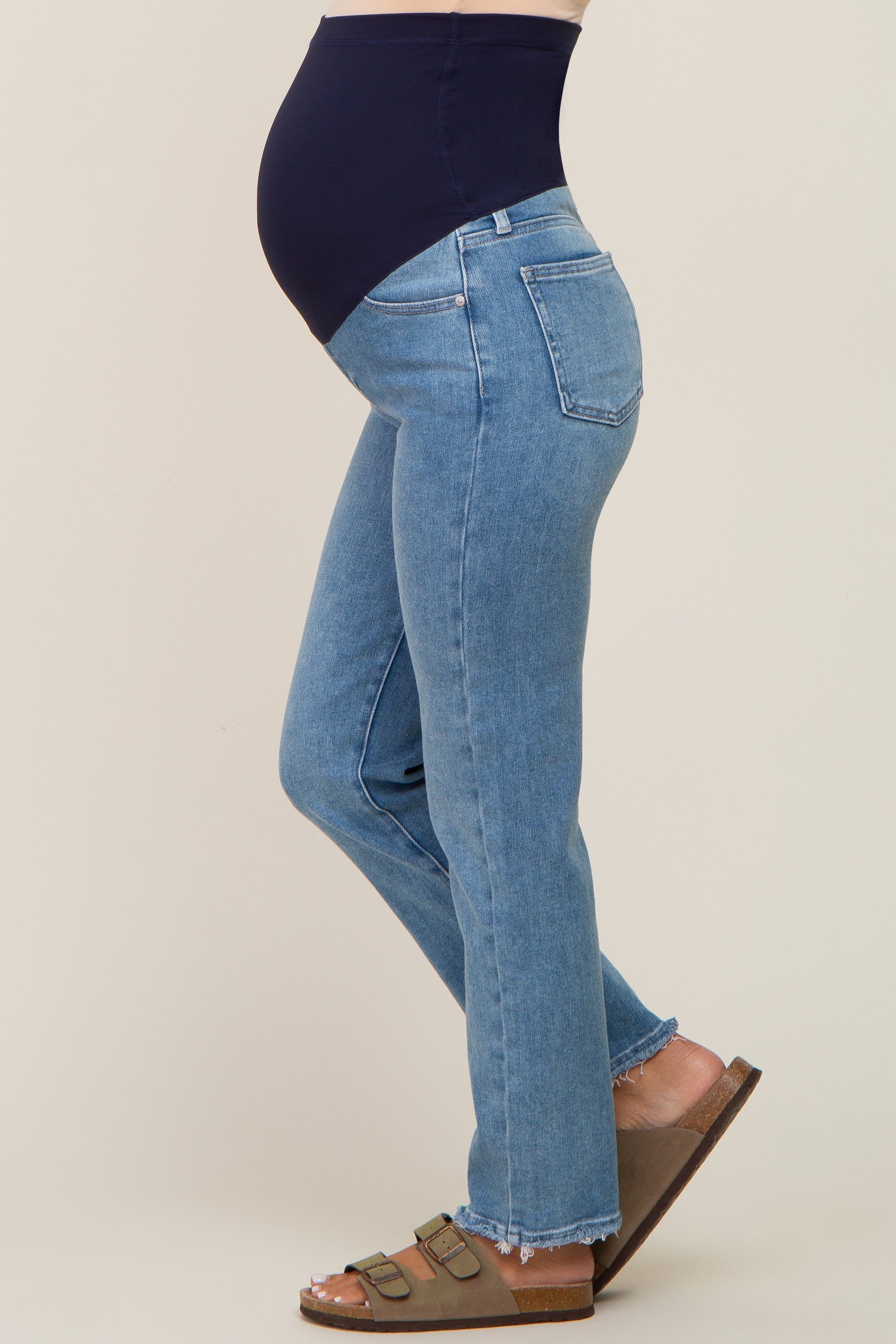 Light Blue Fringe Hem Maternity Straight Leg Jeans sold by Pinkblush product image thumbnail 3