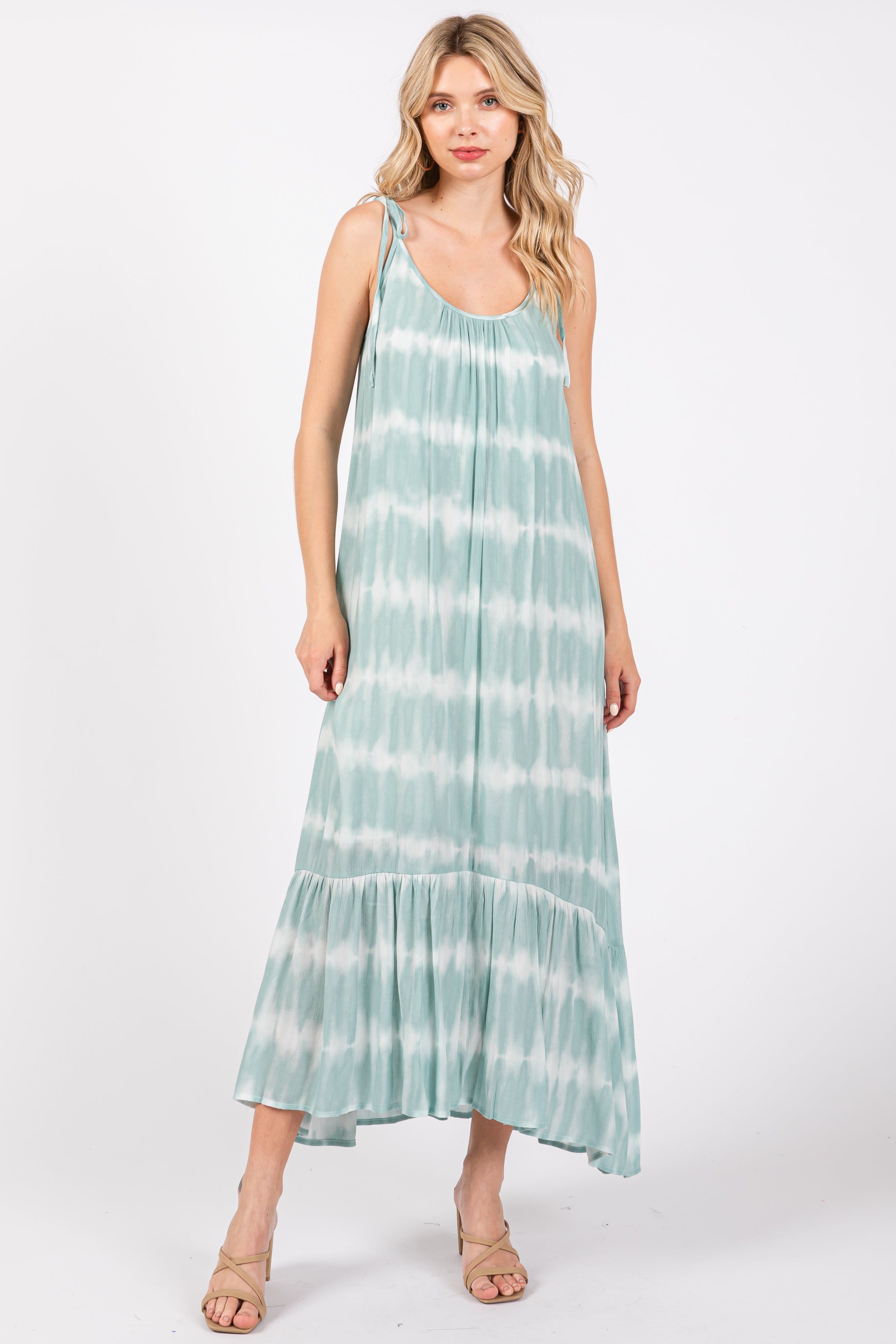 Aqua Tie Dye Tie Strap Maternity Midi Dress sold by Pinkblush product image thumbnail 4