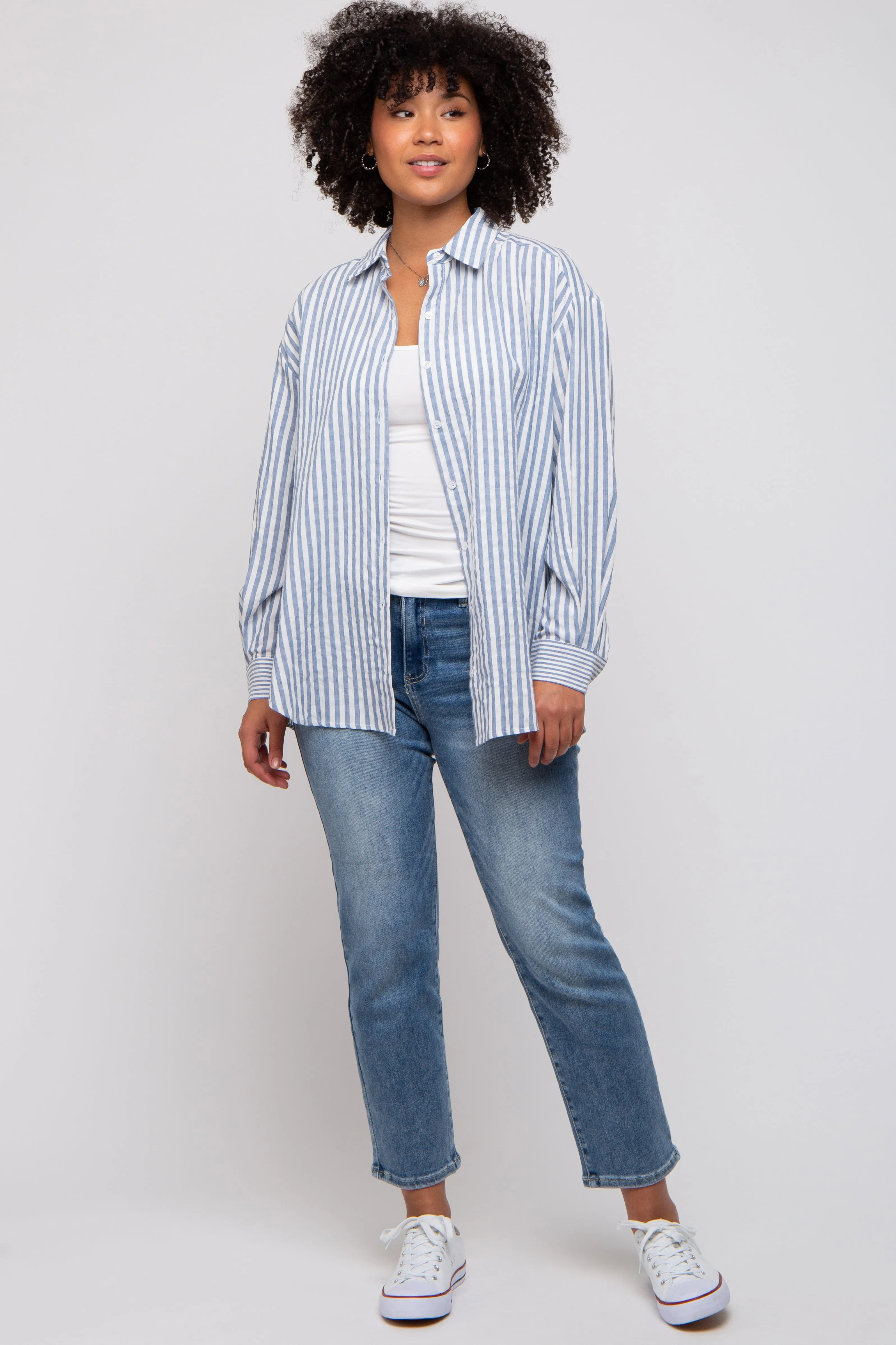 Blue Striped Button Up Long Sleeve Top sold by Pinkblush product image thumbnail 5