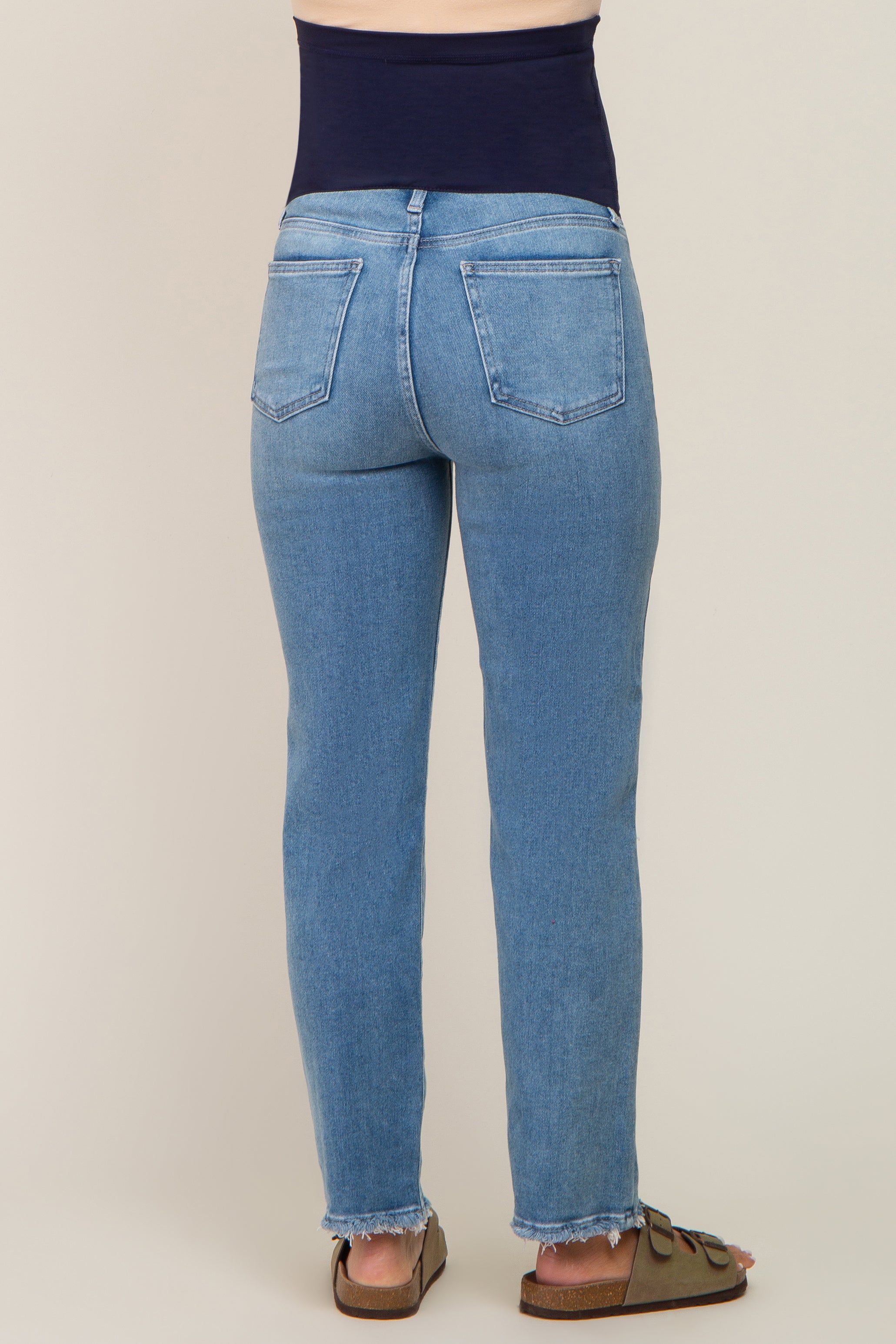 Light Blue Fringe Hem Maternity Straight Leg Jeans sold by Pinkblush product image thumbnail 4