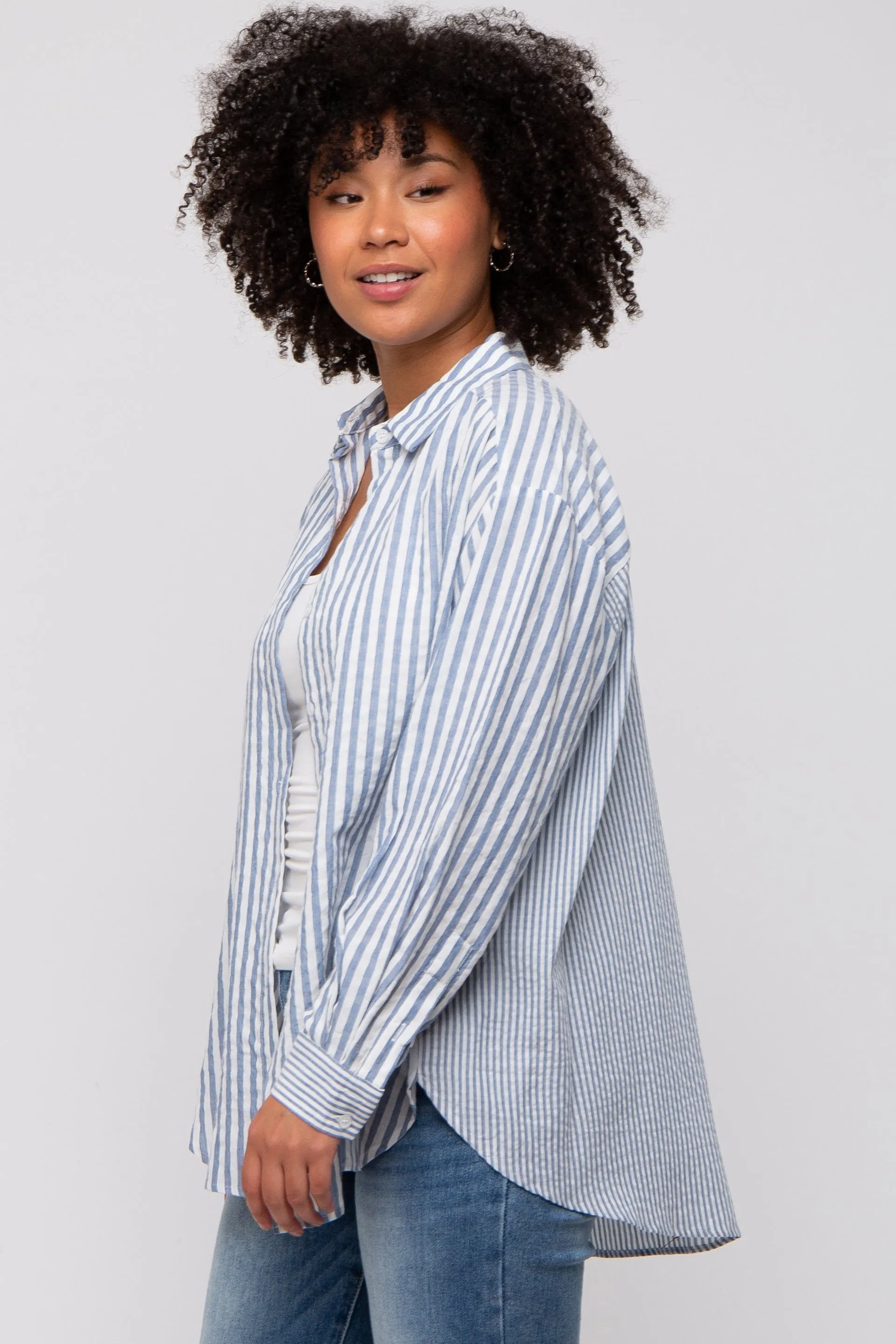Blue Striped Button Up Long Sleeve Top sold by Pinkblush product image thumbnail 2