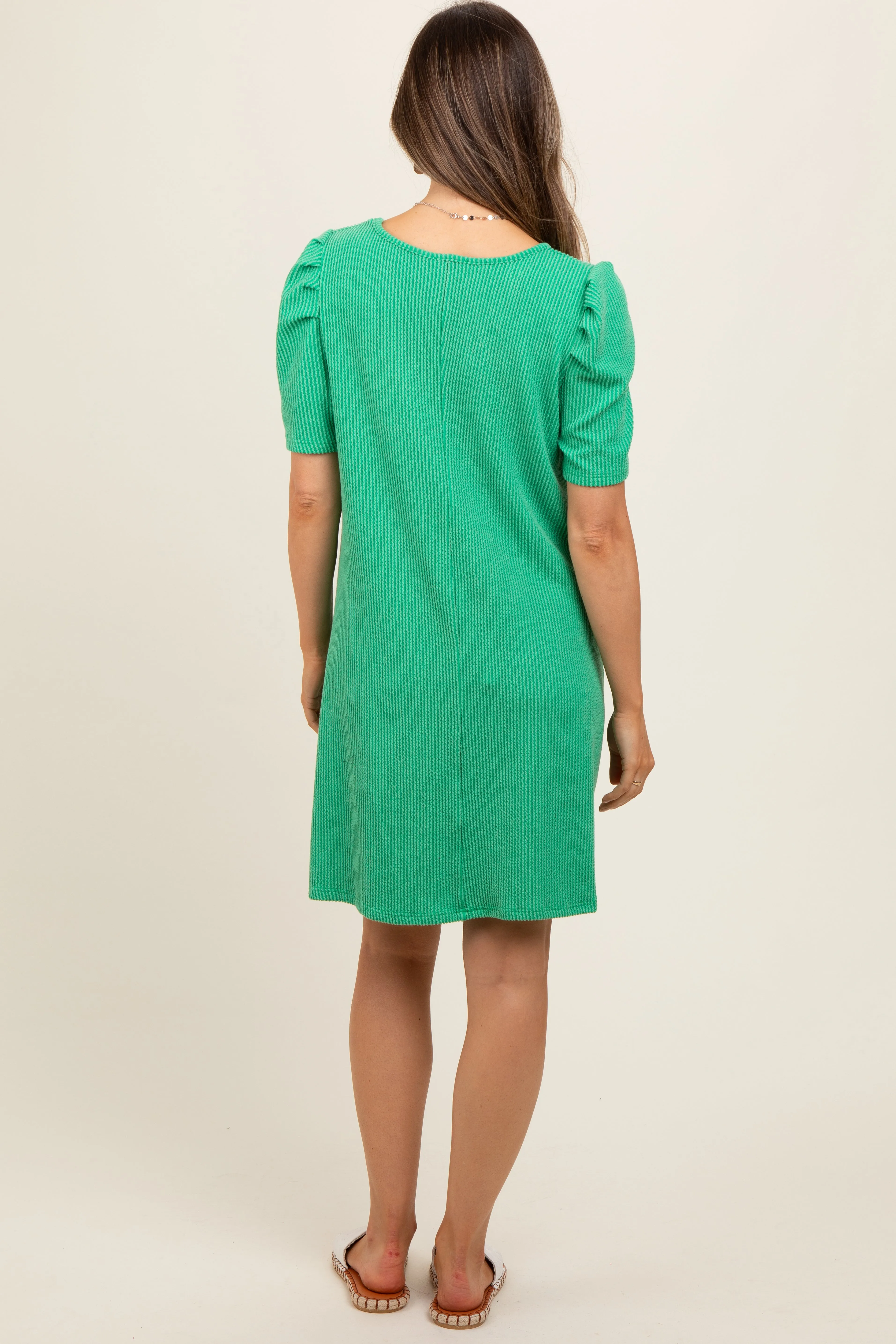 Green Washed Ribbed Puff Sleeve Maternity Dress sold by Pinkblush product image thumbnail 4