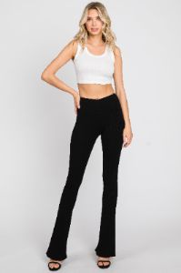 Black Rib Knit Flare Matenrity Leggings sold by Pinkblush