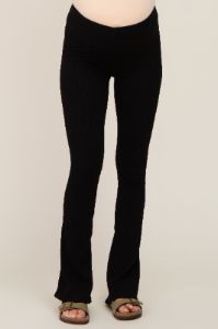 Black Rib Knit Flare Matenrity Leggings sold by Pinkblush