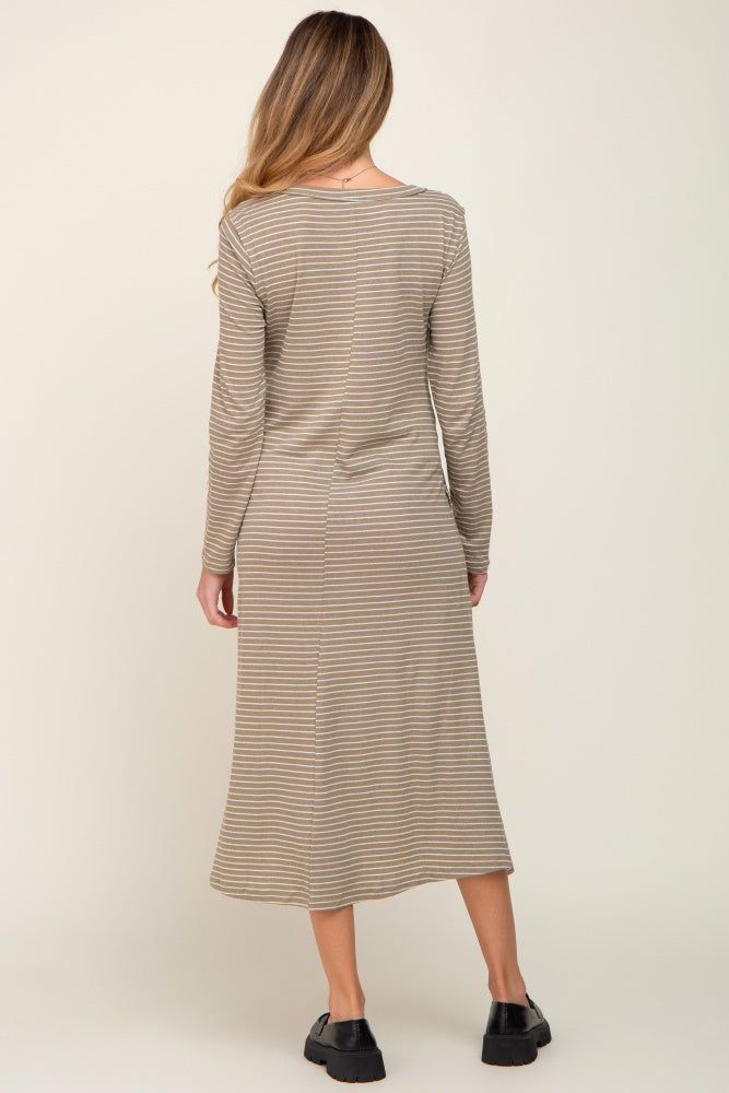 Light Olive Striped Side Slit Maternity Midi Dress sold by Pinkblush product image thumbnail 2