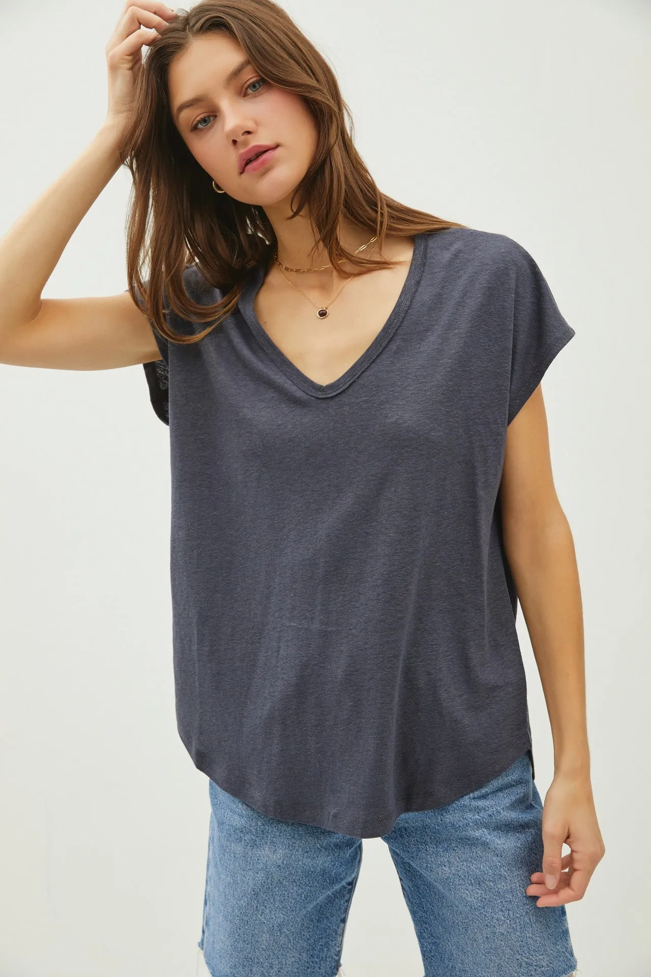 Charcoal V-Neck Top sold by Pinkblush