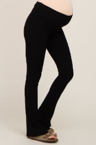 Black Rib Knit Flare Matenrity Leggings sold by Pinkblush