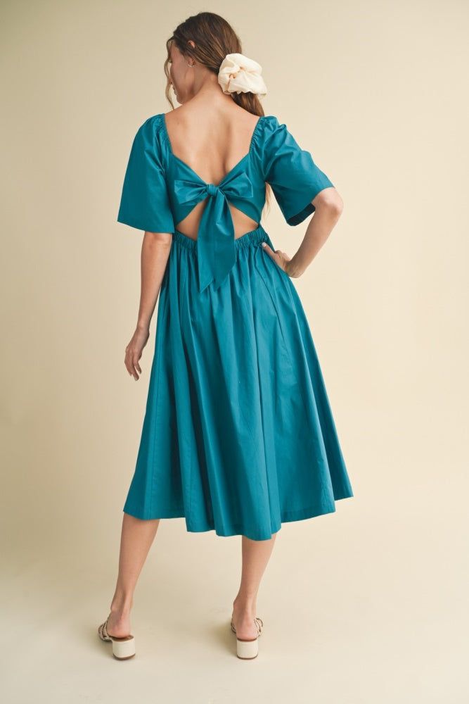 Teal Poplin Cotton Midi Dress With Front Twist sold by Pinkblush product image thumbnail 3