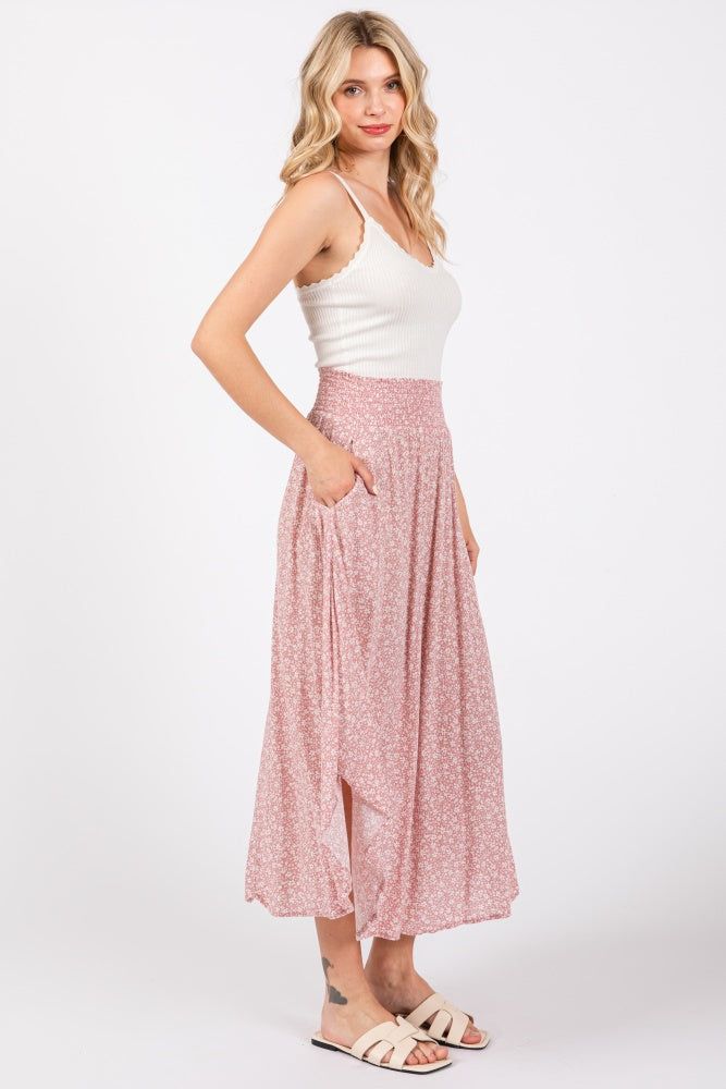Mauve Floral Smocked Waist Skirt sold by Pinkblush product image thumbnail 2