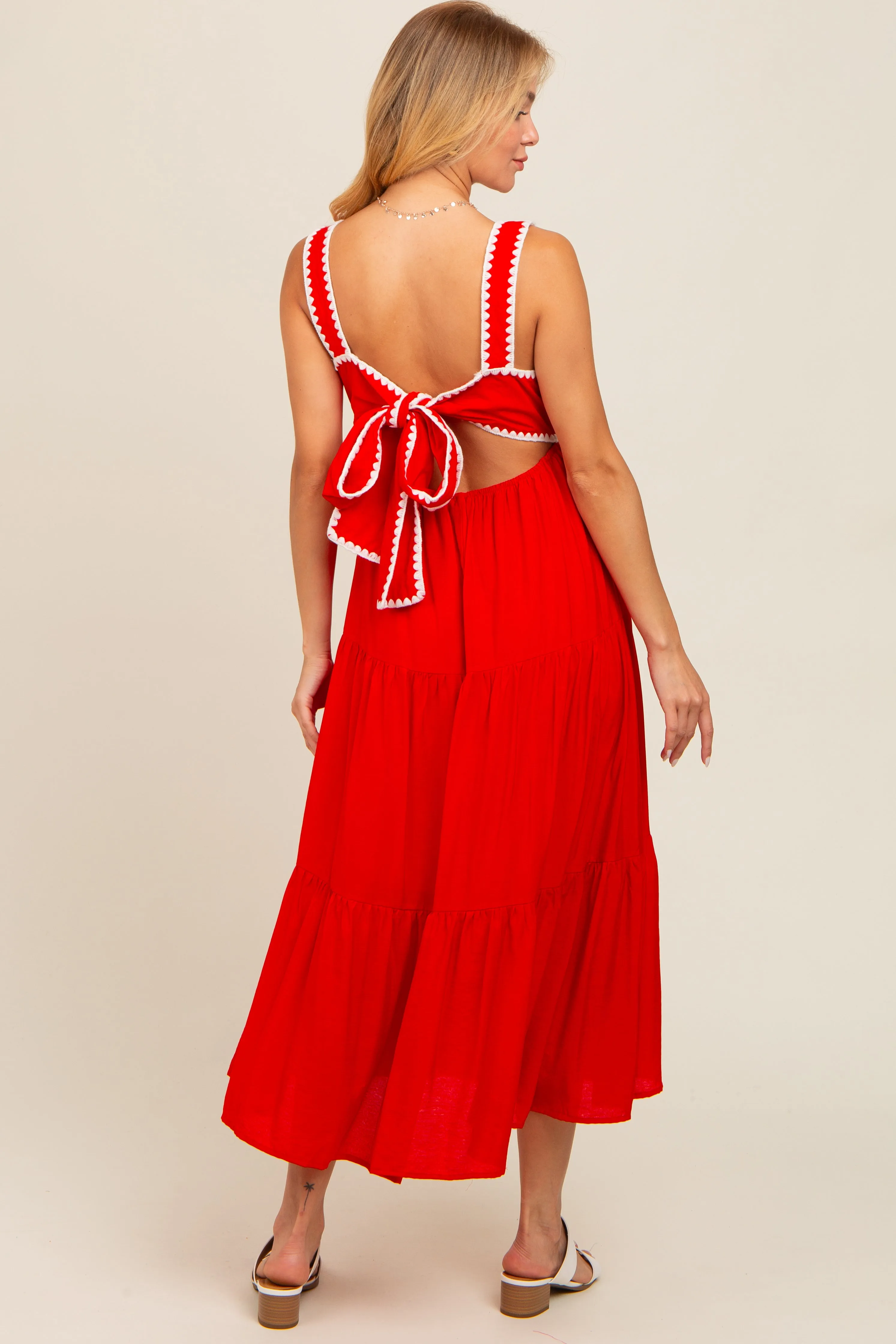Red Scallop Trim Tiered Midi Dress sold by Pinkblush product image thumbnail 2