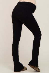 Black Rib Knit Flare Matenrity Leggings sold by Pinkblush