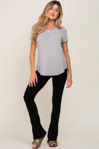 Black Rib Knit Flare Matenrity Leggings sold by Pinkblush
