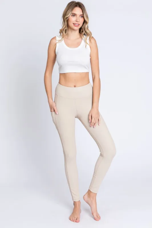 Beige Ribbed Active Leggings sold by Pinkblush