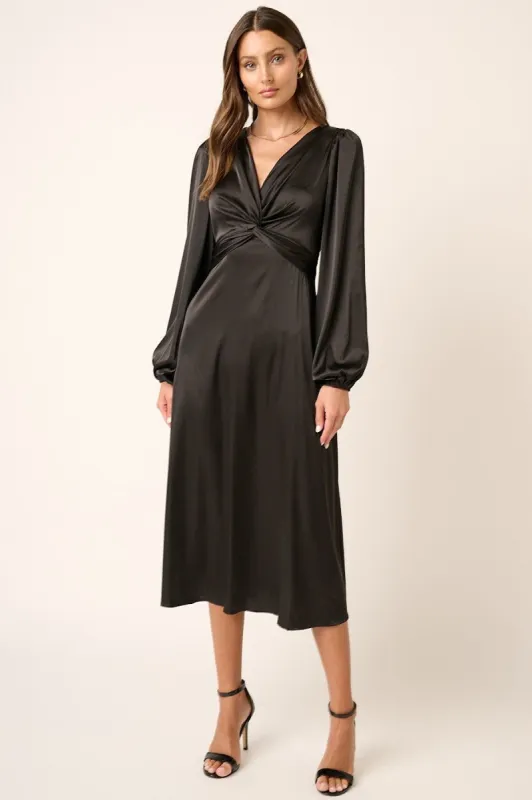 Black Satin Twist Front Detail Midi Dress sold by Pinkblush