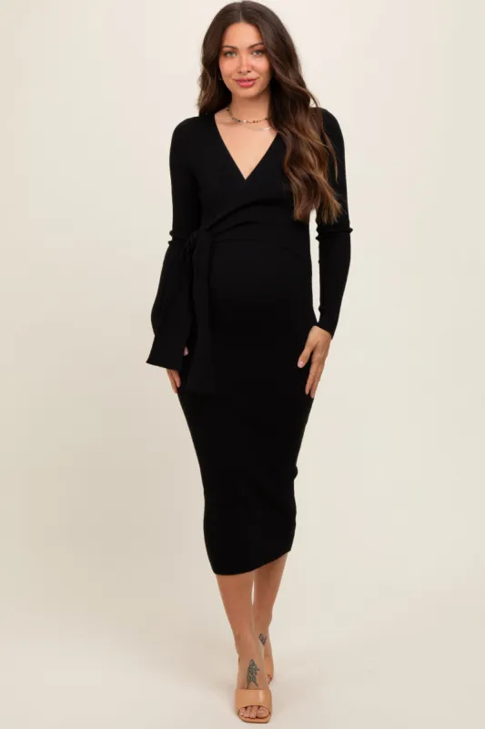Black Long Sleeve Fitted Maternity Dress sold by Pinkblush