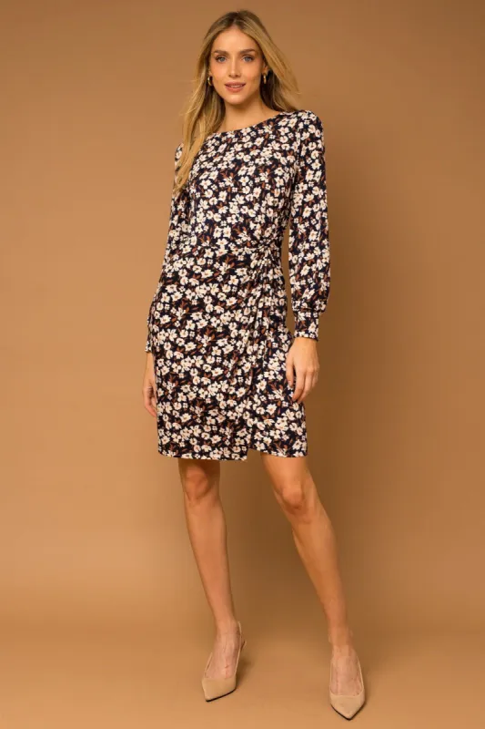 Navy Camel Long Sleeve Side Knot Dress sold by Pinkblush