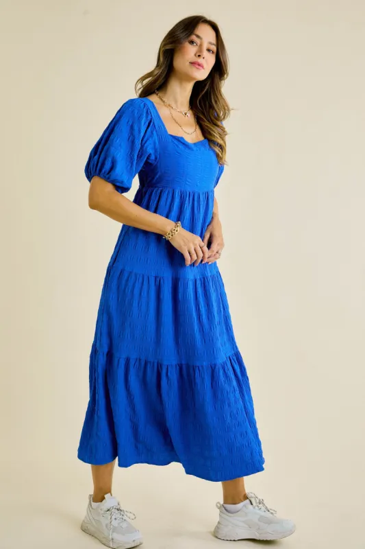 Blue Square Neck Puffy Maxi Dress sold by Pinkblush