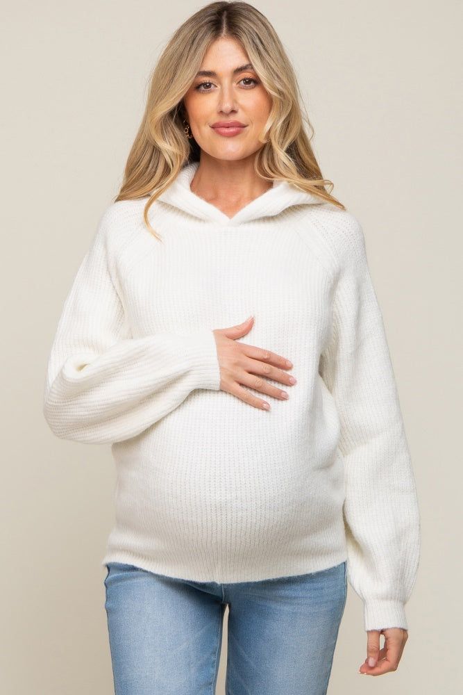 Ivory Hooded Maternity Sweater sold by Pinkblush