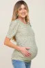 Light Olive Floral Side Ruched Maternity Short Sleeve Top sold by Pinkblush