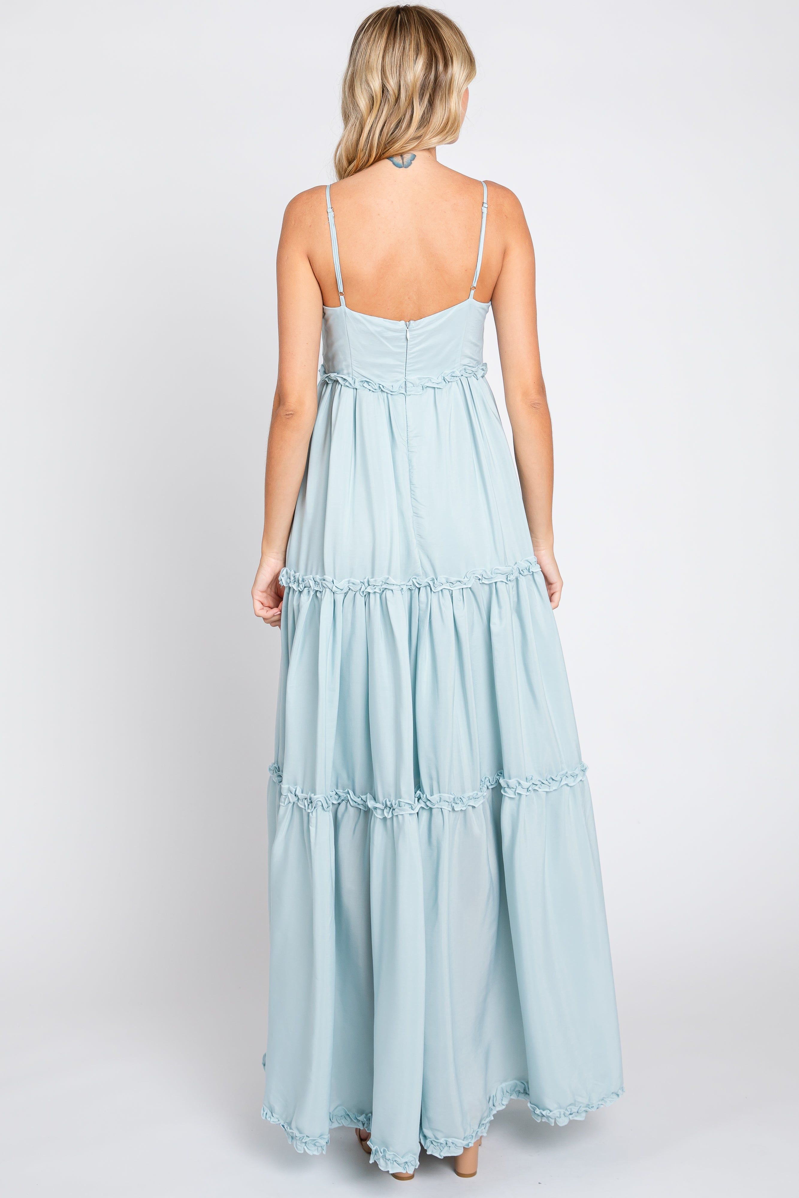 Light Blue Square Neck Ruffle Tiered Maxi Dress sold by Pinkblush product image thumbnail 3