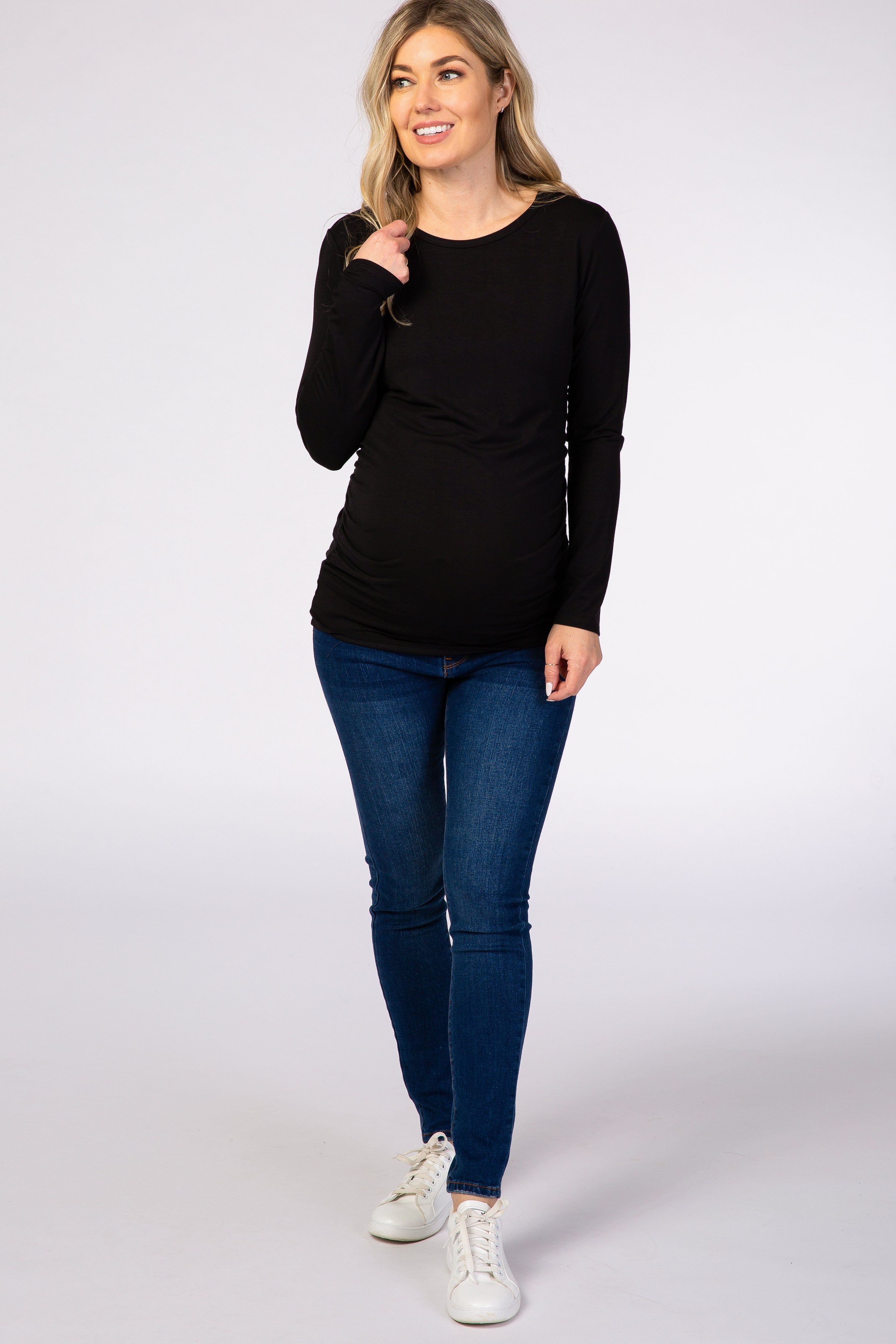 Black Long Sleeve Ruched Fitted Maternity Top sold by Pinkblush product image thumbnail 2