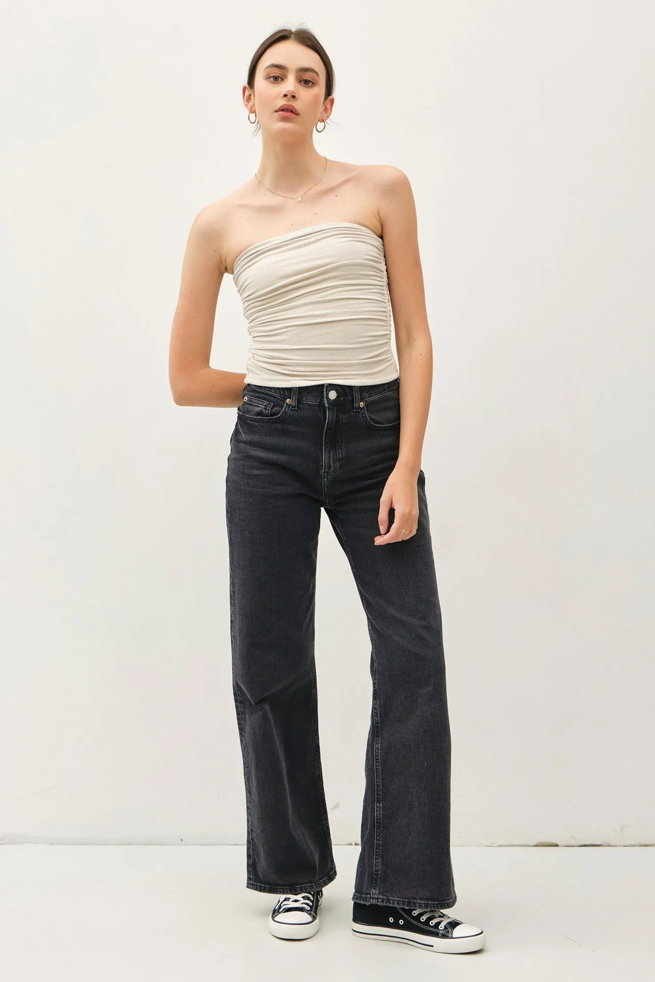 Ecru Jersey Ruched Crop Tube Top sold by Pinkblush product image thumbnail 2