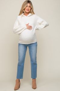 Ivory Hooded Maternity Sweater sold by Pinkblush