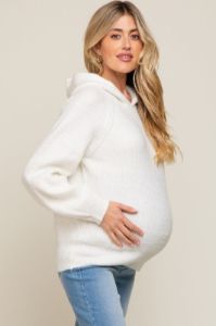 Ivory Hooded Maternity Sweater sold by Pinkblush