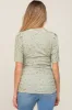 Light Olive Floral Side Ruched Maternity Short Sleeve Top sold by Pinkblush