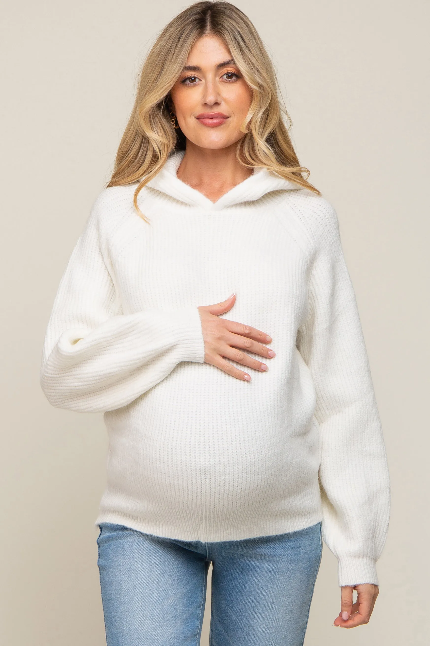 Ivory Hooded Maternity Sweater sold by Pinkblush