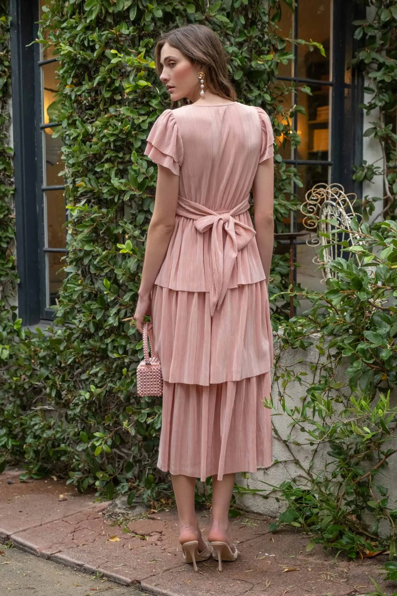 Pink Pleated Tiered Midi Dress sold by Pinkblush product image thumbnail 4