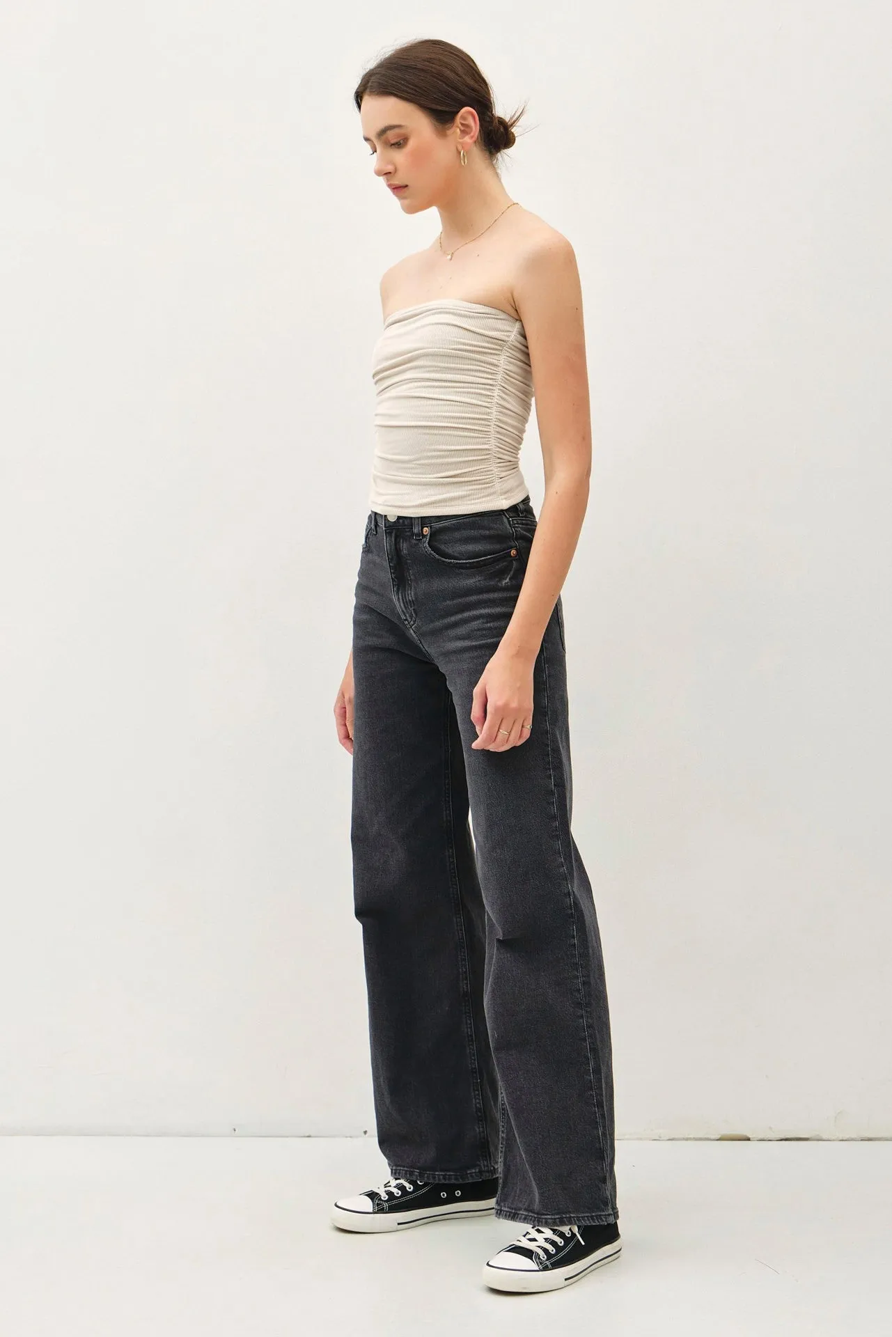 Ecru Jersey Ruched Crop Tube Top sold by Pinkblush product image thumbnail 3