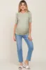 Light Olive Floral Side Ruched Maternity Short Sleeve Top sold by Pinkblush