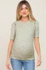 Light Olive Floral Side Ruched Maternity Short Sleeve Top sold by Pinkblush