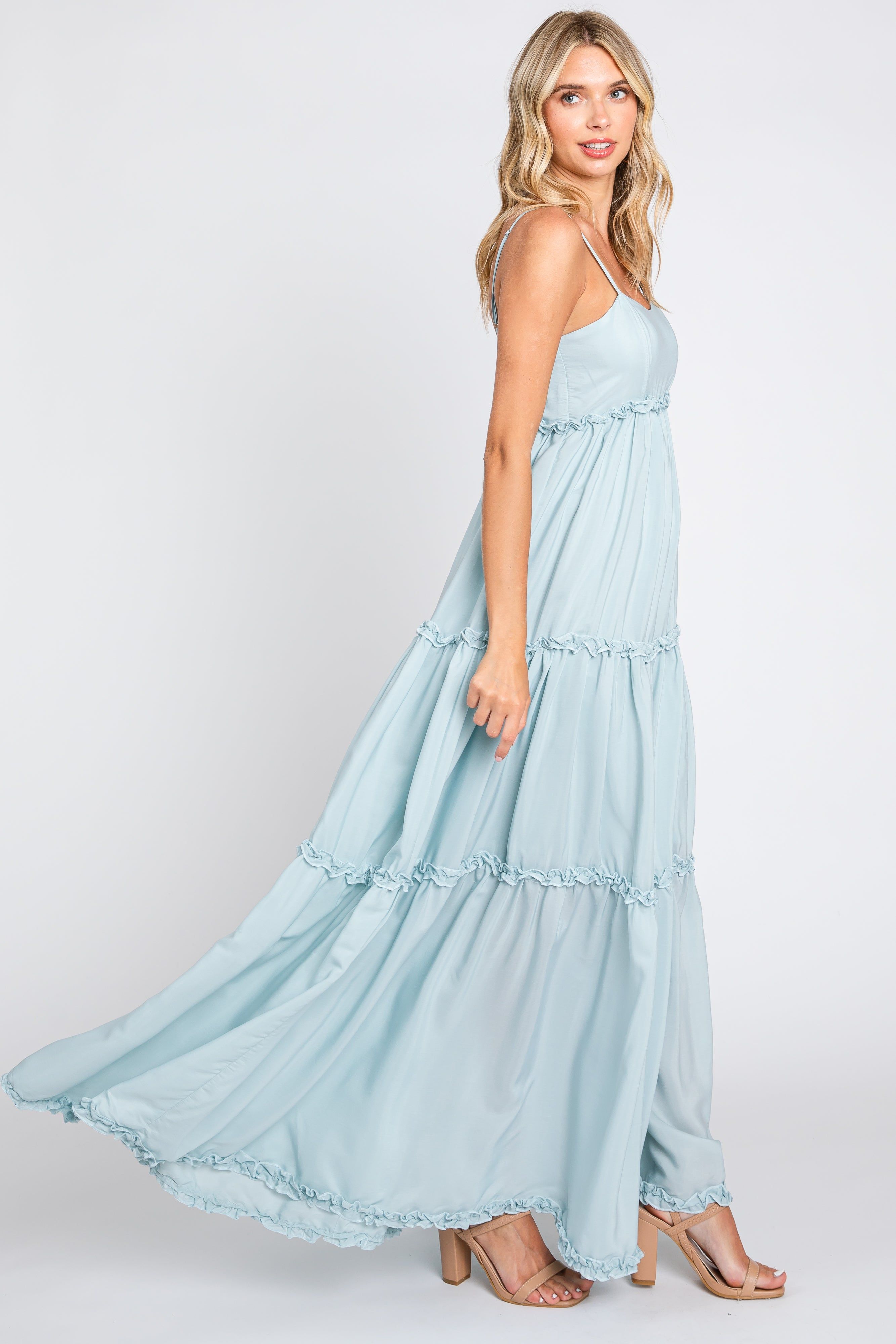 Light Blue Square Neck Ruffle Tiered Maxi Dress sold by Pinkblush product image thumbnail 2