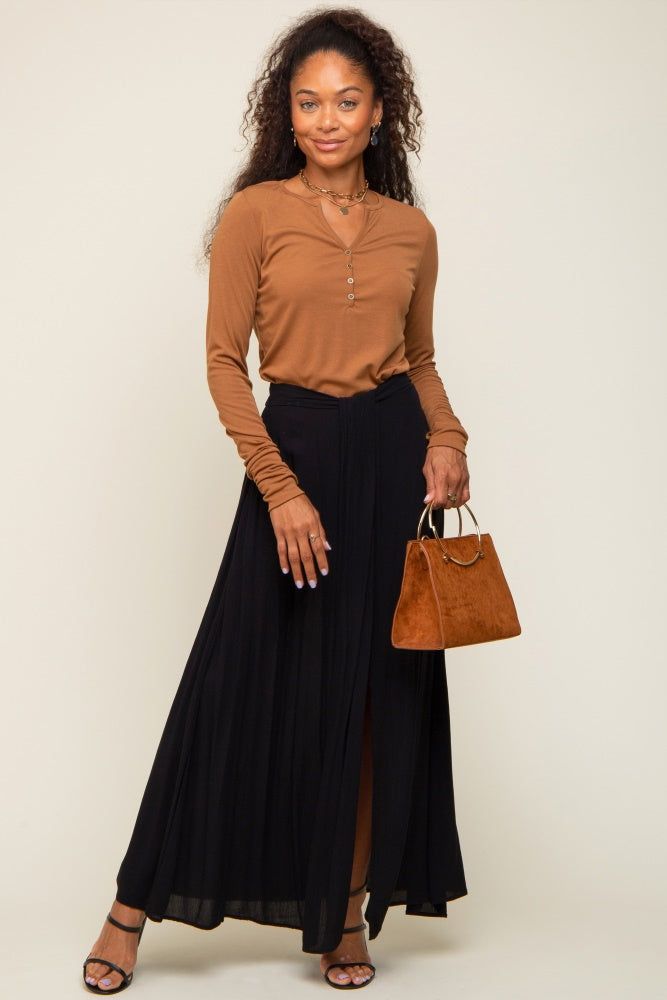 Black Side Slit Maxi Skirt sold by Pinkblush
