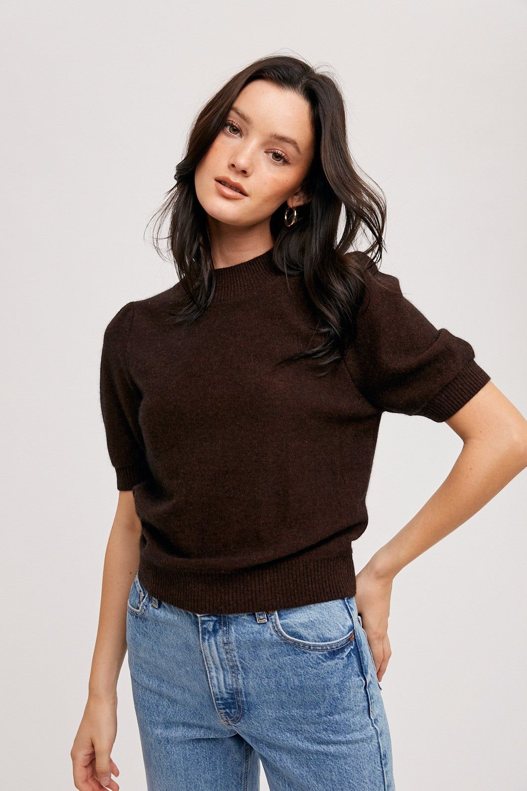 Maroon Mockneck Puff Sleeves Pullover sold by Pinkblush