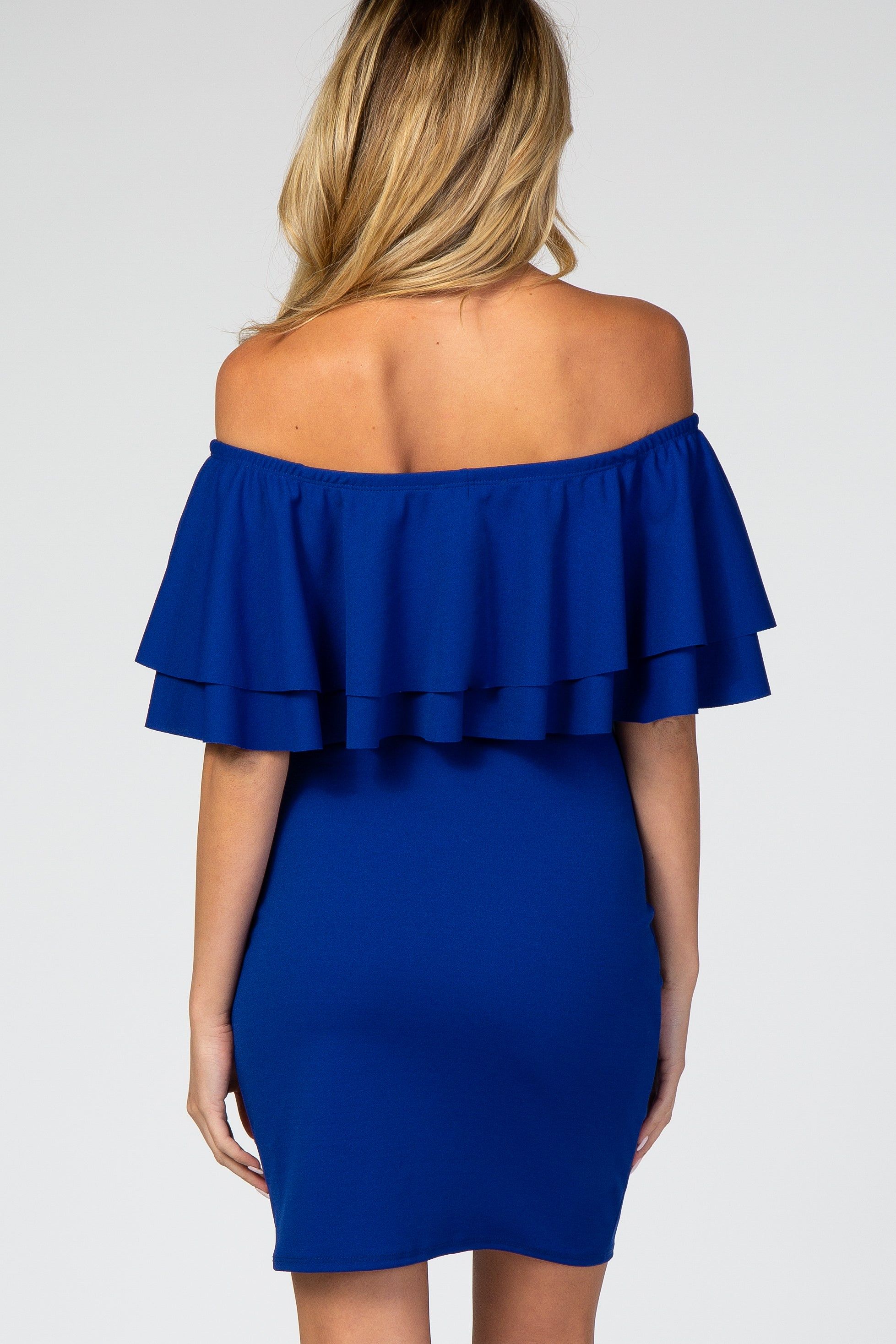 PinkBlush Blue Double Layer Ruffle Off Shoulder Maternity Dress sold by Pinkblush product image thumbnail 4