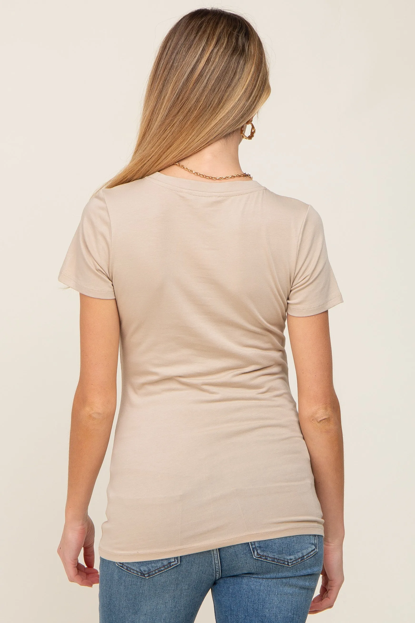 Beige Basic V-Neck Maternity Tee sold by Pinkblush product image thumbnail 3
