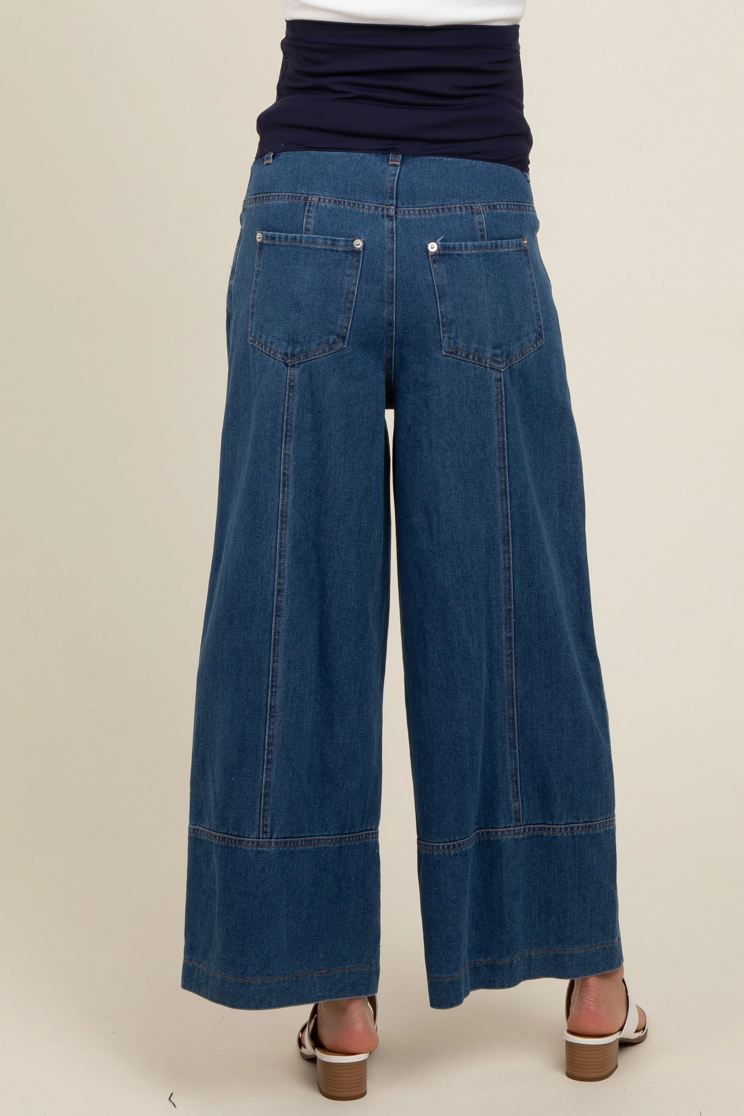 Blue Wide Leg Maternity Ankle Jeans sold by Pinkblush product image thumbnail 3