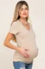 Beige Basic V-Neck Maternity Tee sold by Pinkblush