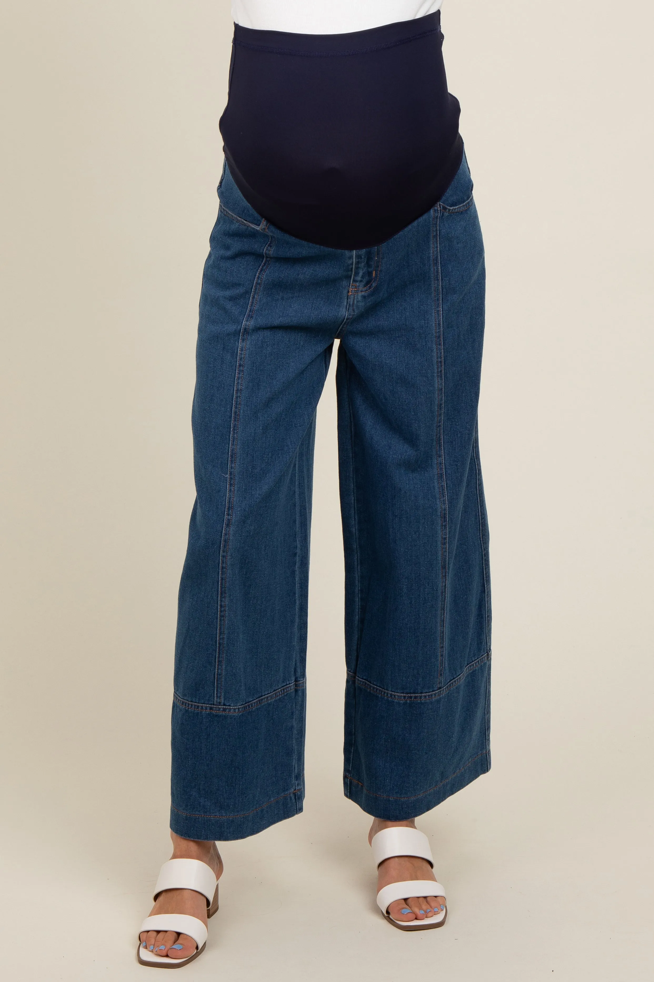 Blue Wide Leg Maternity Ankle Jeans sold by Pinkblush product image thumbnail 2
