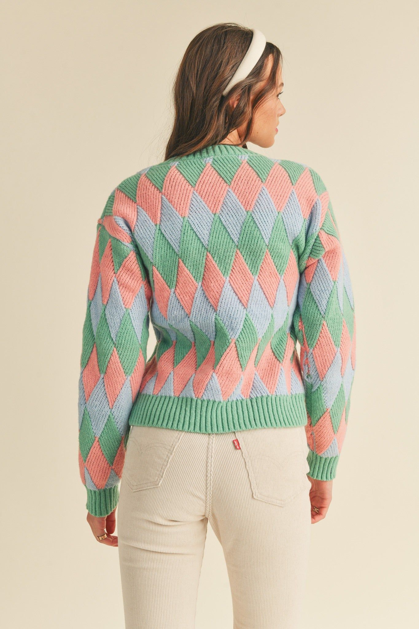 Green Blush Multi-Color Diamond Knit Sweater sold by Pinkblush product image thumbnail 3