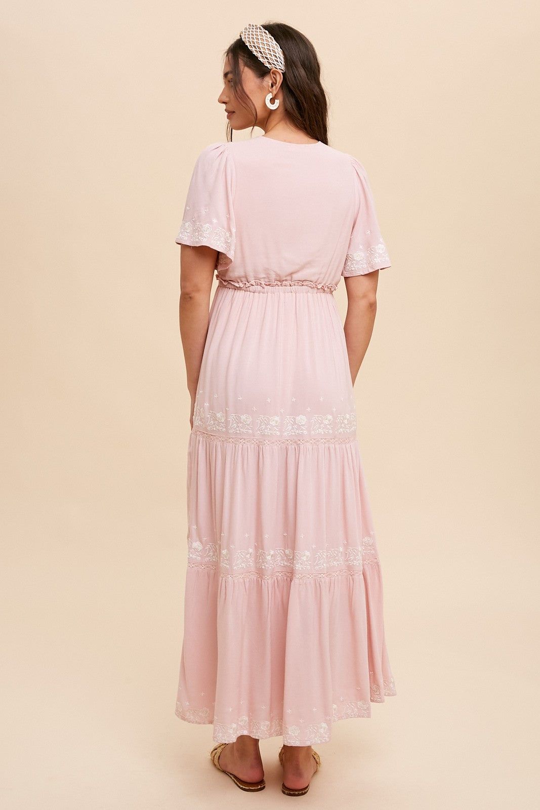 Light Pink Floral Embroidered Tiered Maxi Dress sold by Pinkblush product image thumbnail 3