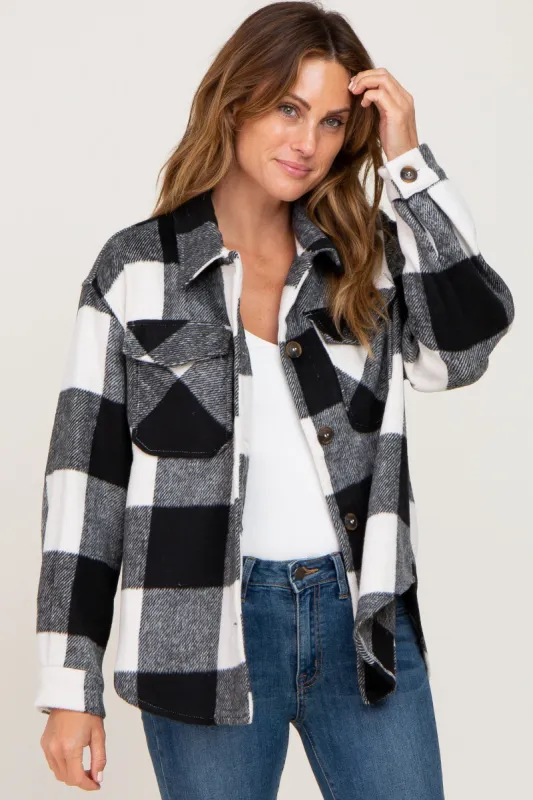 Black Plaid Knit Shirt Jacket sold by Pinkblush