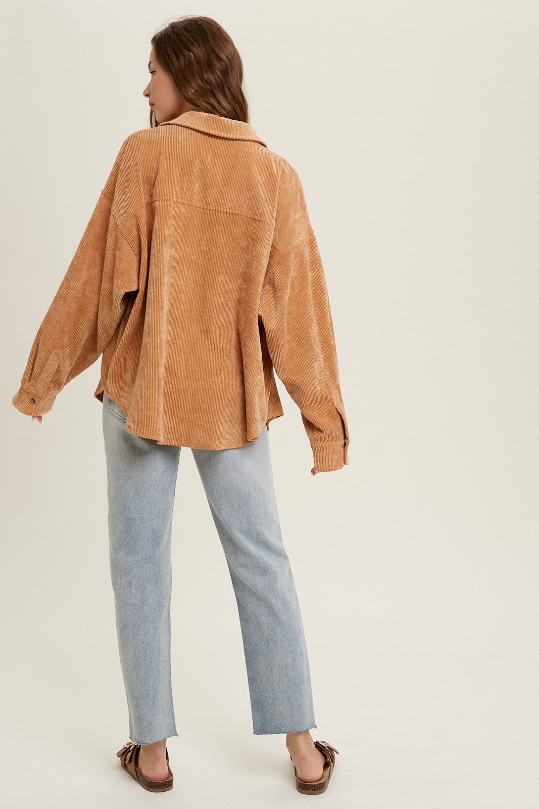Camel Corduroy Front One Pocket Shacket sold by Pinkblush product image thumbnail 4